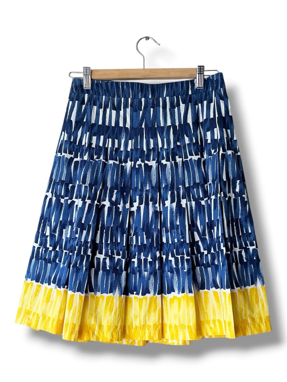 Weekend Max Mara Rima Pleated Cotton Skirt in Blue & Yellow Size 6